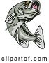 Vector Clip Art of Retro Cartoon Leaping Largemouth Bass Fish by Patrimonio