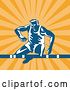 Vector Clip Art of Retro Cartoon Male Athlete Jumping a Hurdle over Rays by Patrimonio