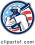 Vector Clip Art of Retro Cartoon Male Baseball Player Batting Inside an American Flag Circle by Patrimonio