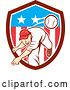 Vector Clip Art of Retro Cartoon Male Baseball Player Pitching in an American Themed Shield by Patrimonio