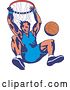 Vector Clip Art of Retro Cartoon Male Basketball Athlete Hanging from a Hoop by Patrimonio