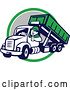 Vector Clip Art of Retro Cartoon Male Dump Truck Driver Giving a Thumb up over a Green White and Gray Circle by Patrimonio