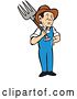 Vector Clip Art of Retro Cartoon Male Farmer or Worker Holding a Pitchfork over His Shoulder by Patrimonio