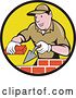 Vector Clip Art of Retro Cartoon Male Mason Worker Laying Bricks in a Black and Yellow Circle by Patrimonio