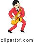 Vector Clip Art of Retro Cartoon Male Musician Playing a Saxophone and Wearing a Red Suit by Patrimonio