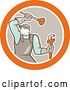 Vector Clip Art of Retro Cartoon Male Plumber with a Plunger and Monkey Wrench in an Orange White and Taupe Circle by Patrimonio