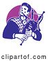 Vector Clip Art of Retro Cartoon Male Scotsman Bagpiper Emerging from a Purple Circle by Patrimonio