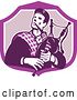 Vector Clip Art of Retro Cartoon Male Scotsman Bagpiper in a Purple and White Shield by Patrimonio