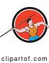 Vector Clip Art of Retro Cartoon Male Track and Field Javelin Thrower in a Black White and Red Circle by Patrimonio