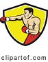 Vector Clip Art of Retro Cartoon Muscular Male Boxer Jabbing in a Black White and Yellow Shield by Patrimonio