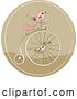 Vector Clip Art of Retro Cartoon Pink Bird on a Penny Farthing Bicycle in a Brown Circle by Yayayoyo