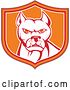 Vector Clip Art of Retro Cartoon Pitbull Guard Dog in a Tan Red Orange and White Shield by Patrimonio