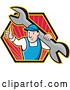 Vector Clip Art of Retro Cartoon Plumber Holding a Thumb up and Wrench in a Hexagon by Patrimonio