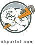 Vector Clip Art of Retro Cartoon Polar Bear Plumber Mascot Wielding a Monkey Wrench in a Circle by Patrimonio