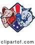 Vector Clip Art of Retro Cartoon Political Elephant and Donkey Boxing over an American Diamond by Patrimonio
