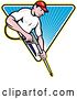 Vector Clip Art of Retro Cartoon Pressure Washer Worker over a Blue Triangle of Rays by Patrimonio