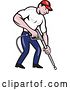 Vector Clip Art of Retro Cartoon Pressure Washer Worker Pointing a Nozzle by Patrimonio