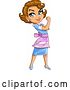 Vector Clip Art of Retro Cartoon Pretty Brunette White Female Housewife, Maid or Waitress Flexing Her Arm by Clip Art Mascots