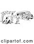 Vector Clip Art of Retro Cartoon Raccoon and Dog Watching KChildren Board a School Bus in by Picsburg