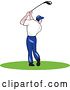 Vector Clip Art of Retro Cartoon Rear View of a White Male Golfer Swinging by Patrimonio
