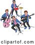 Vector Clip Art of Retro Cartoon Rockabilly Music Band Singing and Playing the Bass Drums and Guitar by LaffToon