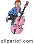 Vector Clip Art of Retro Cartoon Rockabilly Musician Guy Playing a Pink Bass by LaffToon