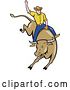 Vector Clip Art of Retro Cartoon Rodeo Cowboy on a Bucking Bull by Patrimonio