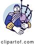 Vector Clip Art of Retro Cartoon Scotsman Bagpiper in a in a Blue Circle by Patrimonio