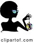 Vector Clip Art of Retro Cartoon Silhouetted Black Lady Wearing Sungasses and Holding a Disco Ball by BNP Design Studio