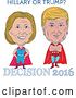 Vector Clip Art of Retro Cartoon Sketched Caricatures of Hillary Clinton and Donald Trump As Wrestlers or Luchadors with Text by Patrimonio