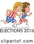 Vector Clip Art of Retro Cartoon Sketched Caricatures of Hillary Clinton and Donald Trump Running for the Presidency with Elections 2016 Text by Patrimonio