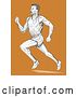 Vector Clip Art of Retro Cartoon Sketched Male Runner over Orange by Patrimonio