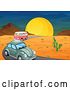 Vector Clip Art of Retro Cartoon Slug Bug and Kombi Van on a Desert Road by