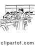 Vector Clip Art of Retro Cartoon Teacher Watching Children Write in Class by Picsburg