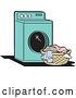 Vector Clip Art of Retro Cartoon Turquoise Washing Machine and Laundry by Andy Nortnik