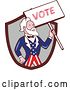 Vector Clip Art of Retro Cartoon Uncle Sam Holding up a Vote Sign, Emerging from a Brown and Gray Shield by Patrimonio