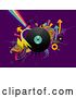 Vector Clip Art of Retro Cartoon Vinyl Record Album with Arrows and Rainbows on Purple by BNP Design Studio