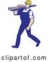 Vector Clip Art of Retro Cartoon Walking Carpenter Worker Carrying Lumber on His Shoulder by Patrimonio