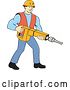 Vector Clip Art of Retro Cartoon White Construction Worker Holding a Jackhammer Drill by Patrimonio