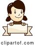 Vector Clip Art of Retro Cartoon White Girl Smiling over a Blank Ribbon Banner by Cory Thoman