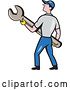 Vector Clip Art of Retro Cartoon White Handy Guy or Mechanic Holding a Spanner Wrench by Patrimonio