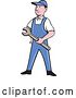 Vector Clip Art of Retro Cartoon White Handy Guy or Mechanic Holding a Wrench by Patrimonio