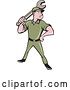 Vector Clip Art of Retro Cartoon White Handy Guy or Mechanic Standing and Holding a Spanner Wrench by Patrimonio