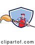Vector Clip Art of Retro Cartoon White Male Artist Holding a Giant Paintbrush in a Blue and White Shield by Patrimonio
