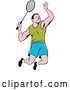 Vector Clip Art of Retro Cartoon White Male Badminton Player Jumping with a Racket by Patrimonio