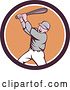 Vector Clip Art of Retro Cartoon White Male Baseball Player Athlete Batting in a Brown White and Orange Circle by Patrimonio