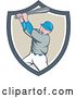 Vector Clip Art of Retro Cartoon White Male Baseball Player Athlete Batting in a Gray White and Taupe Shield by Patrimonio