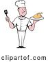 Vector Clip Art of Retro Cartoon White Male Chef Holding a Spatula and Serving a Roasted Chicken by Patrimonio