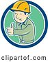 Vector Clip Art of Retro Cartoon White Male Construction Worker Foreman Giving a Thumb up in a Blue White and Green Circle by Patrimonio