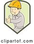 Vector Clip Art of Retro Cartoon White Male Construction Worker Foreman Giving a Thumb up in a Green and White Shield by Patrimonio